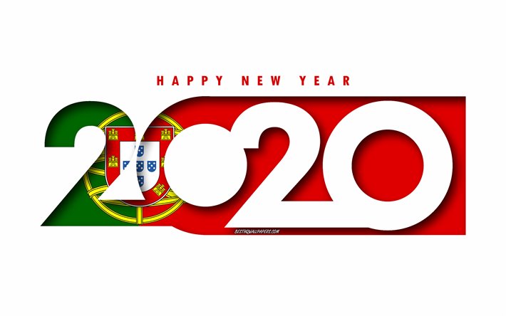 Portugal 2020, Flag of Portugal, white background, Happy New Year Portugal, 3d art, 2020 concepts, Portugal flag, 2020 New Year, 2020 Portugal flag