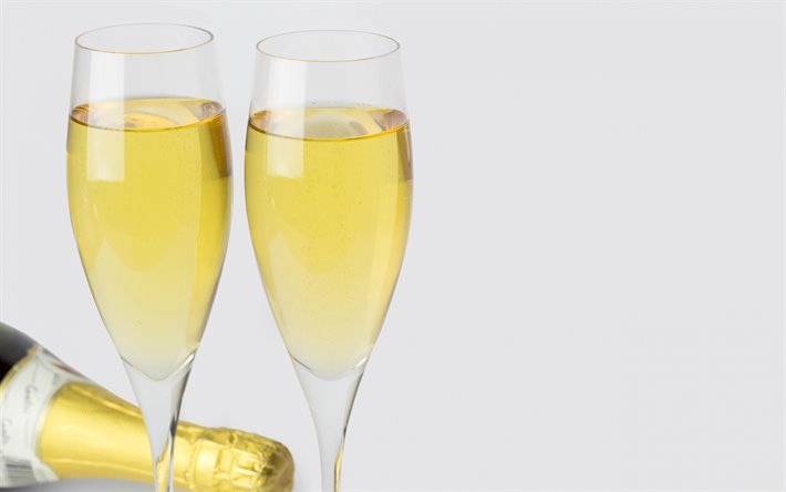 champagne, bicchieri di champagne, champagne su sfondo bianco