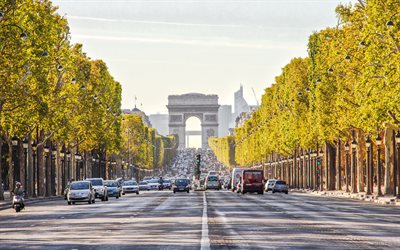 Pariisi, Arc de Triomphe, illalla, maamerkki, Ranska, Place Charles de Gaulle, Riemukaari T&#228;hti
