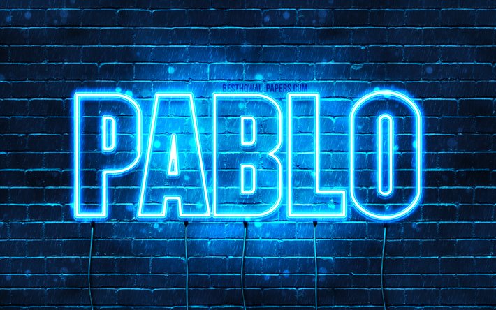 Pablo, 4k, wallpapers with names, horizontal text, Pablo name, blue neon lights, picture with Pablo name