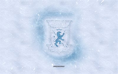 Real Monarchs FC logo, American soccer club, winter concepts, USL, Real Monarchs FC ice logo, snow texture, Utah, USA, snow background, Real Monarchs FC, soccer