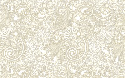 4k, blanc paisley de fond, des motifs floraux, d&#39;arri&#232;re-plan avec des fleurs, color&#233; paisley arri&#232;re-plan, r&#233;tro, motifs paisley, fleurs r&#233;tro arri&#232;re-plan