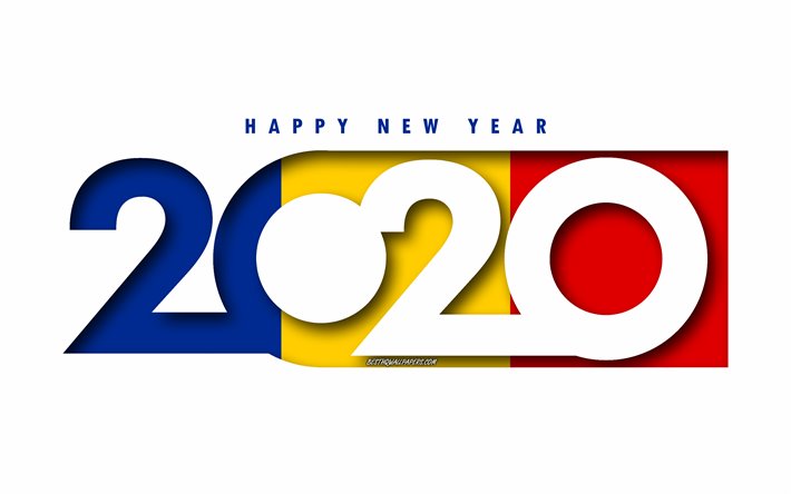 Romania 2020, Lippu Romania, valkoinen tausta, Hyv&#228;&#228; Uutta Vuotta Romania, 3d art, 2020 k&#228;sitteit&#228;, Romanian lippu, 2020 Uusi Vuosi, 2020 Romanian lippu