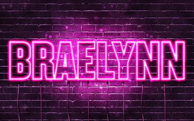 Braelynn, 4k, wallpapers with names, female names, Braelynn name, purple neon lights, horizontal text, picture with Braelynn name