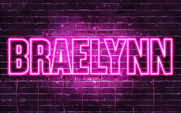 Braelynn, 4k, 壁紙名, 女性の名前, Braelynn名, 紫色のネオン, テキストの水平, 写真Braelynn名