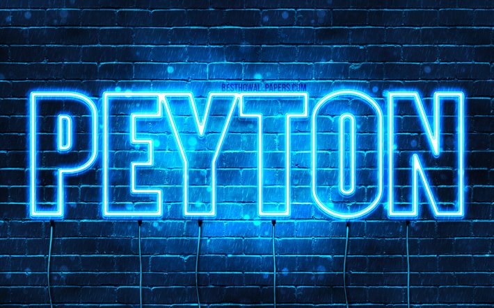 Peyton, 4k, taustakuvia nimet, vaakasuuntainen teksti, Peyton nimi, blue neon valot, kuva Peyton nimi