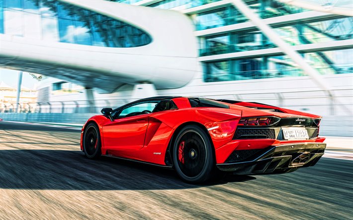 Lamborghini Aventador S Roadster, 4k, takaisin n&#228;kym&#228;, 2019 autot, superautot, punainen Aventador, italian autot, Lamborghini