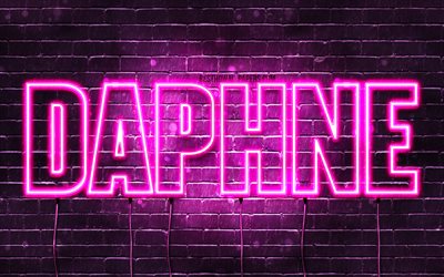 Daphne, 4k, wallpapers with names, female names, Daphne name, purple neon lights, horizontal text, picture with Daphne name