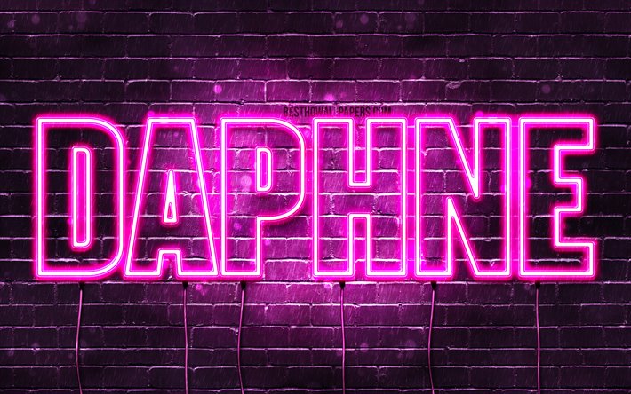 Daphne, 4k, adları Daphne adıyla, Bayan isimleri, Daphne adı, mor neon ışıkları, yatay metin, resim ile duvar kağıtları