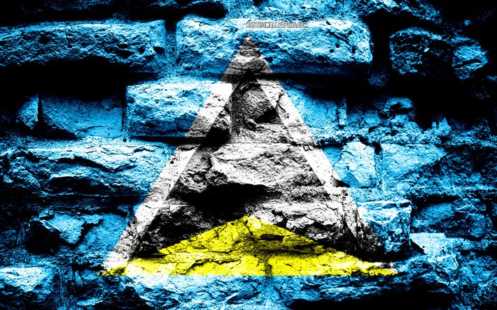 Saint Lucia flagga, grunge tegel konsistens, Flaggan i Saint Lucia, flaggan p&#229; v&#228;ggen, Saint Lucia, Europa, flaggor i Nordamerika l&#228;nder