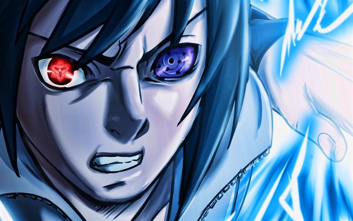 Sasuke Uchiha, Chidori, Naruto characters, portrait, manga, artwork, Naruto, Sharingan