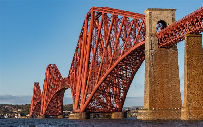 Forth Bridge, Rautatie silta, Pohjanmeren, illalla, sunset, Firth of Forth, Skotlanti