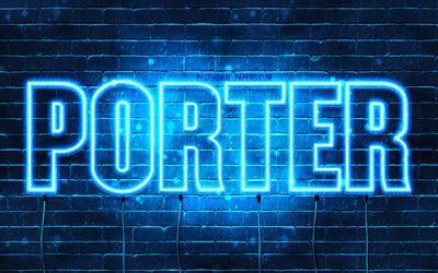 Porter, 4k, wallpapers with names, horizontal text, Porter name, blue neon lights, picture with Porter name