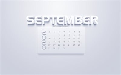 2020 September Calendar, 3d white art, white background, 2020 calendars, September 2020 calendar, autumn 2020 calendars, September