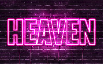 Heaven, 4k, wallpapers with names, female names, Heaven name, purple neon lights, horizontal text, picture with Heaven name