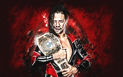 Shinsuke Nakamura, giapponese lottatore WWE, ritratto, rosso pietra sfondo, World Wrestling Entertainment, caccia giapponese