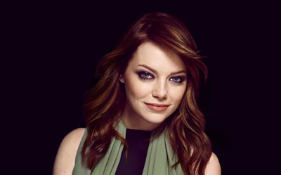 Emma Stone, american actress, portrait, photoshoot, green dress, beautiful woman