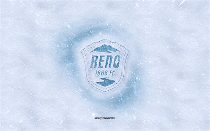 Reno FC-logo, American soccer club, talvi k&#228;sitteit&#228;, USL, Reno FC ice logo, lumen rakenne, Reno, Nevada, USA, lumi tausta, Reno FC, jalkapallo