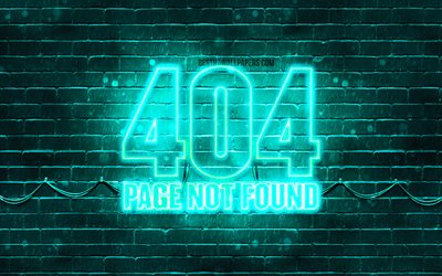 404 لم يتم العثور على الصفحة الفيروز شعار, 4k, الفيروز brickwall, 404 صفحة لم يتم العثور على الشعار, العلامات التجارية, 404 صفحة لم يتم العثور على رمز النيون, 404 لم يتم العثور على الصفحة