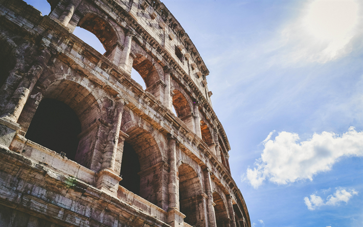 4k, il Colosseo, le rovine, teatro, italiano punti di riferimento, Europa, gladiatore nell&#39;arena, Roma, Italia