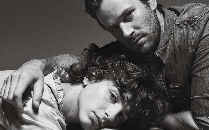 Armie Hammer, Timothee Chalamet, American actors, black and white, monochrome
