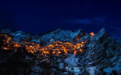 castelmezzano, berge, winter, nachtaufnahmen, europa, italien