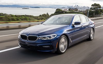 BMW 540i Sedan, 2018, M Sport, 4k, blue m5, business class, sedan, new cars, German cars, BMW