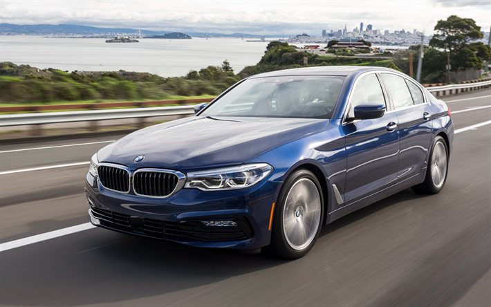 BMW 540i Limousine, 2018, M Sport, 4k, azul m5, classe executiva, limousine, carros novos, Carros alem&#227;es, BMW