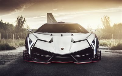 Lamborghini Veneno, 2017, VAG, Blanc Veneno, vue de face, supercar, des voitures de sport italiennes, HyperCar, Lamborghini