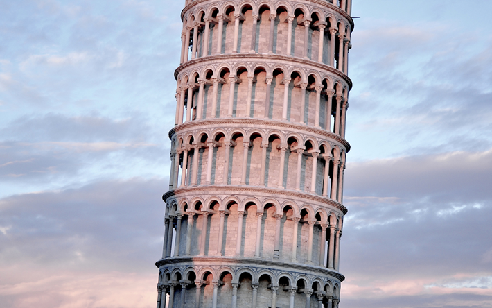 La Tour pench&#233;e, le 4k, la tour de la cloche, de l&#39;italien, de rep&#232;res, de Pise, Italie, Europe