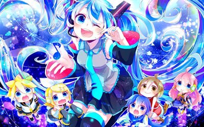 Vocaloid, 4k, Hatsune Miku, Kagamine Len, KAITO, Kagamine Rin, Megurine Luka, MEIKO, personagens de anime, manga