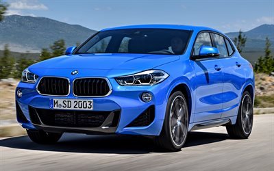 BMW X2, 2018, 4k, كروس أوفر جديدة, الأزرق X2, الطريق, السرعة, السيارات الألمانية, BMW