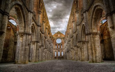 San Galgano Abbey, 4k, kalıntılar, Manastır Manastır, İtalyan yerler, Toscana, Avrupa, İtalya
