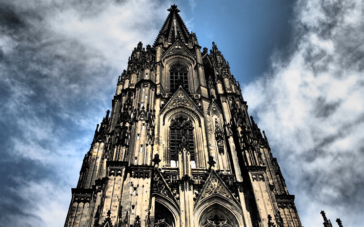A Catedral De Col&#243;nia, 4k, alem&#227;o marcos, HDR, Col&#243;nia, Alemanha