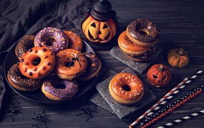 Halloween, pumpkins, decoration, holiday donuts, autumn, baking