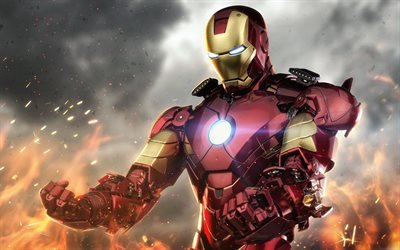 4k, Iron Man, fire flames, superheroes, artwork, DC Comics, IronMan