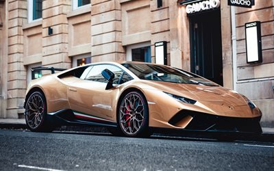 Lamborghini Huracan Performante, rua, 2018 carros, supercarros, bronze Huracan, ajuste, Lamborghini