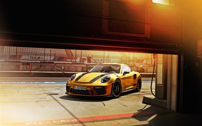 4k, Porsche 911 GT3 RS, garagem, 2018 carros, supercarros, carros alem&#227;es, Porsche