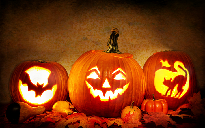 kurpitsa, halloween, illalla, valot, 31 lokakuuta, syksy