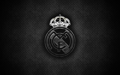 Il Real Madrid CF, 4k, logo in metallo, arte creativa, la squadra di calcio spagnola, emblema, metallo grigio di sfondo, La Liga, Madrid, Spagna, il calcio, il Real Madrid