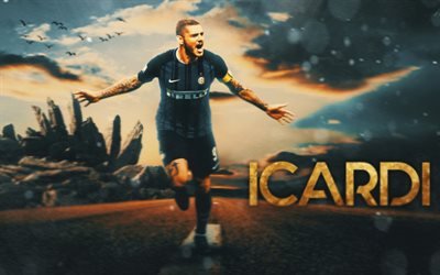 Icardi, fan art, Internationella FC, road, argentinsk fotbollsspelare, Serie A, Mauro Icardi, fotboll, kreativa, Inter Milan FC