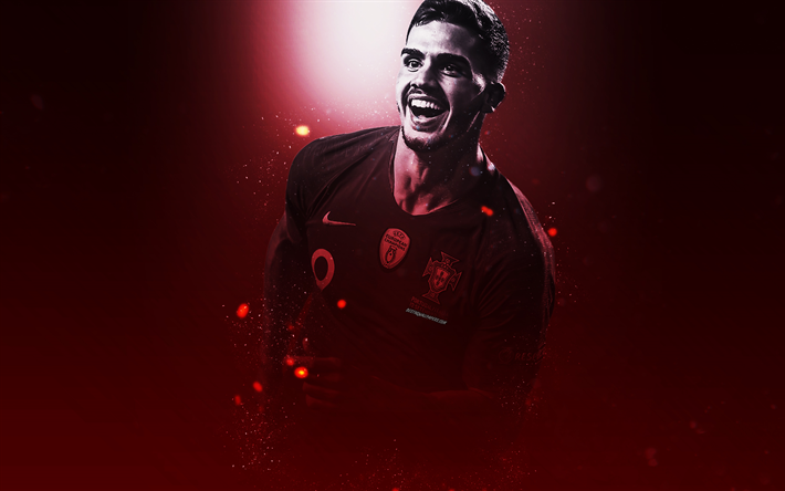 Andre Silva, 4k, creative art, Portugal national football team, Portuguese footballer, lighting effects, red background, portrait, Portugal, football players