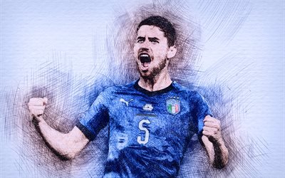 Jorginho, Italian football team, artwork, soccer, footballers, drawing Jorginho, Italy National Team