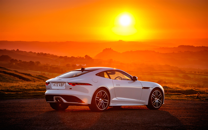 2019, Jaguar F-Type, Chequered Flag Edition, white sports coupe, rear view, British sports cars, new white F-Type, Jaguar