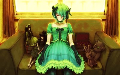 Rei Ayanami, toys, protagonist, green dress, manga, Evangelion
