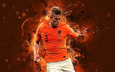 Matthijs de Ligt, abstract art, Netherlands National Team, fan art, De Ligt, soccer, footballers, neon lights, Dutch football team
