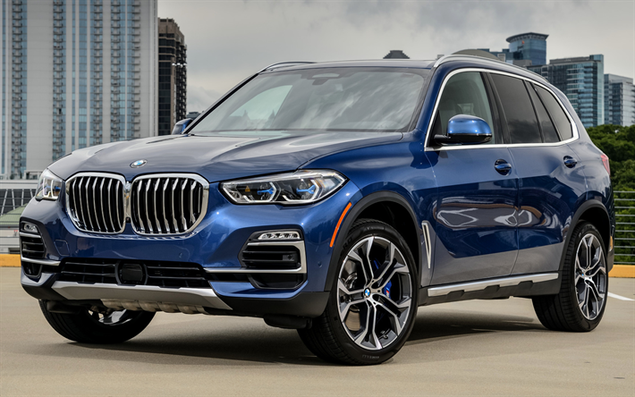 BMW X5, sokak, 2019 arabalar, G05, SUV, mavi X5, Alman otomobil, BMW