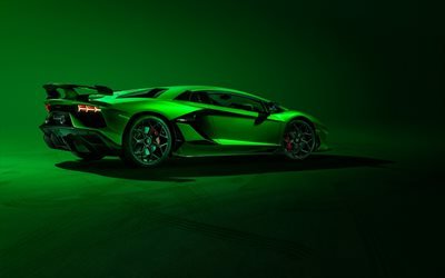 Lamborghini Aventador SVJ, 2018, rear view, green supercar, new green Aventador, tuning Aventador, Italian sports cars, Lamborghini