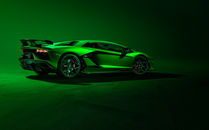 Lamborghini Aventador SVJ, 2018, rear view, green supercar, new green Aventador, tuning Aventador, Italian sports cars, Lamborghini