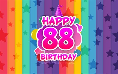 Happy 88th birthday, colorful clouds, 4k, Birthday concept, rainbow background, Happy 88 Years Birthday, creative 3D letters, 88th Birthday, Birthday Party, 88th Birthday Party